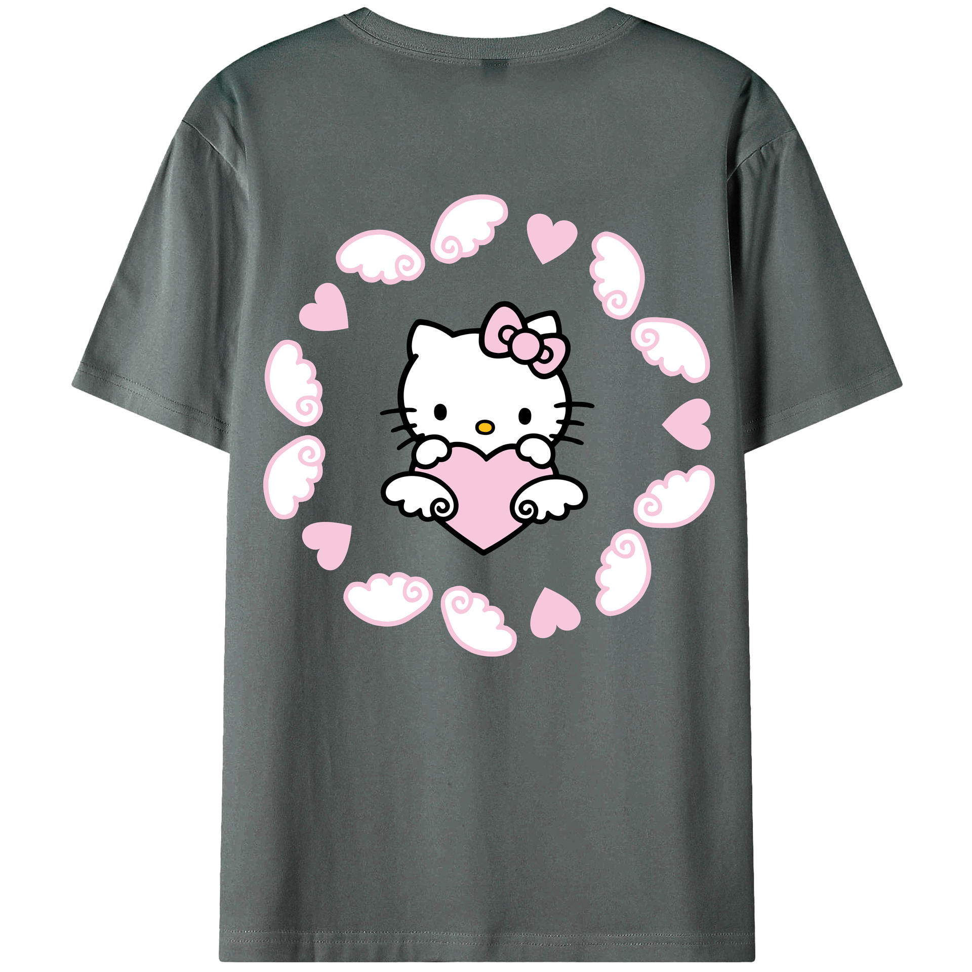 （画像用） Hello Kitty ハローキティ 綿100％ メンズ半袖Tシャツ（バックプリント） 通気性
